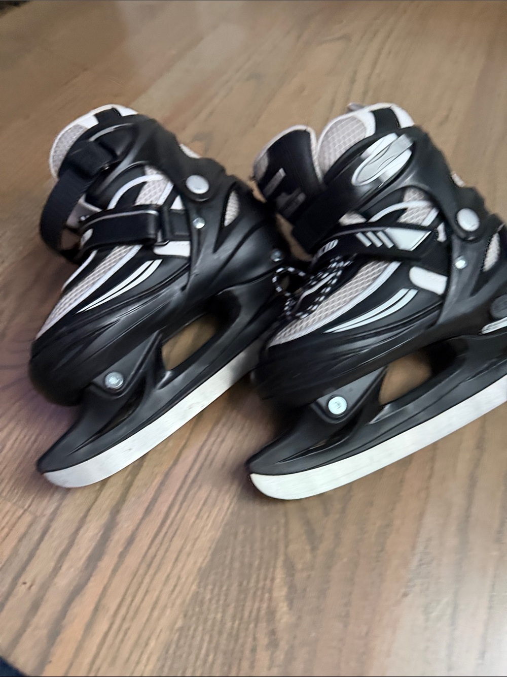 Adjustable Kids Black and White Ice Skates with Secure Straps